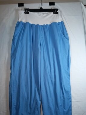 High-Rise Light Blue Jogger Pants with White Waistband